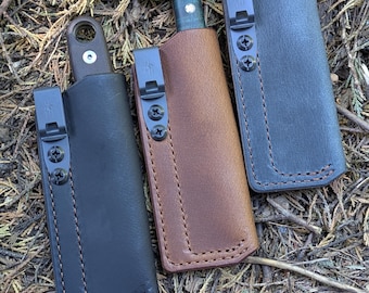 Funda para cuchillo de hoja fija Squarebody. Funda de cuero para bolsillo delantero o cinturón, compatible con cuchillos de 2 y 3 pulgadas.