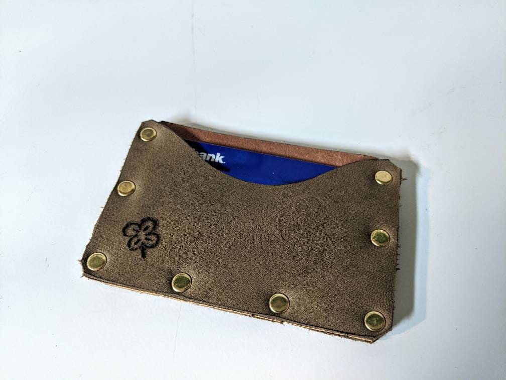 Lucky green clover wallet, card holder, minimalist, four leaf clover design