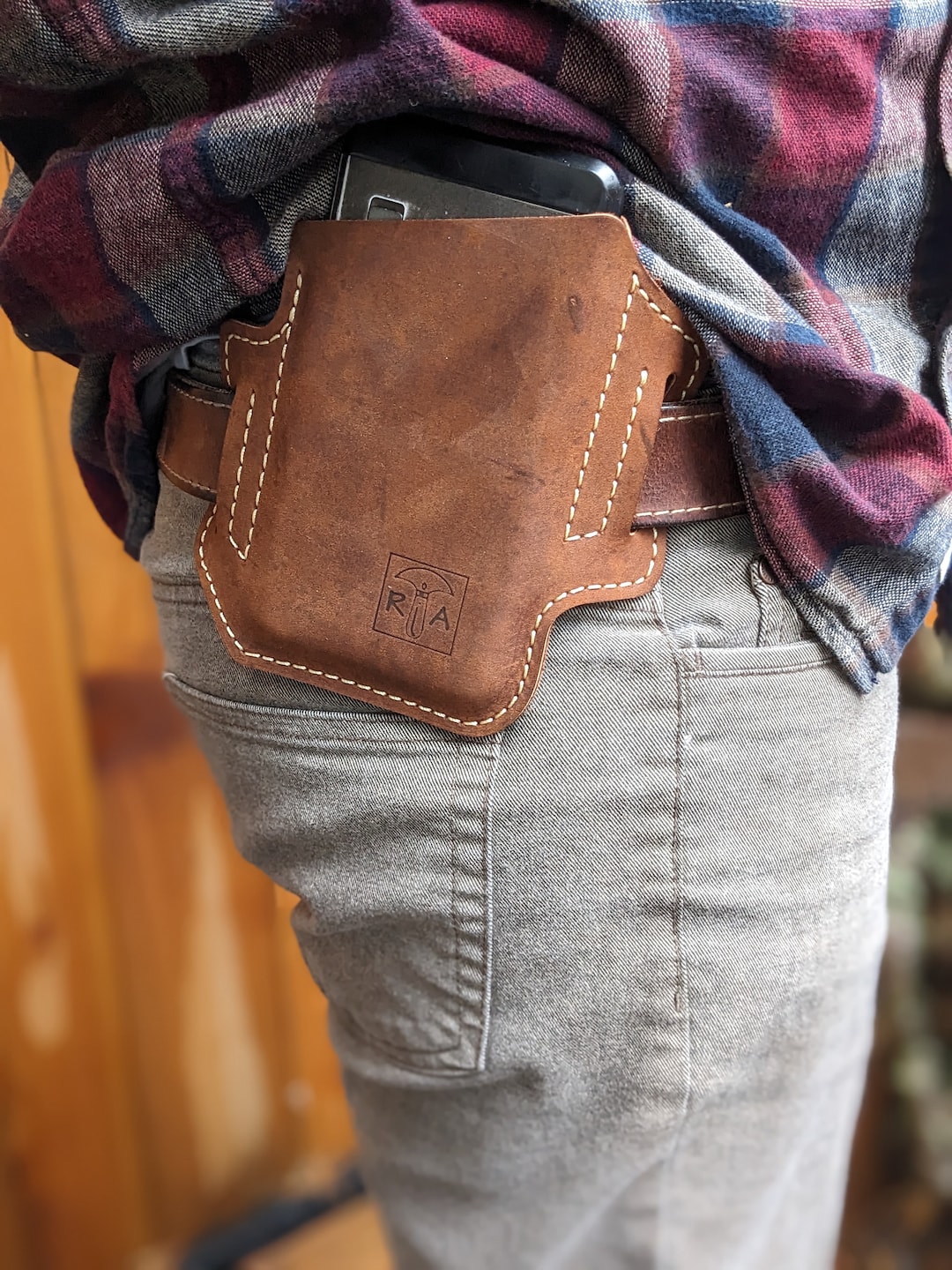 Slanted Leather Phone Holster, Leather Phone Case With Belt Loops