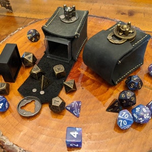 Leather Dice Box, Bag of Holding, Leather Dice bag Midnight Black