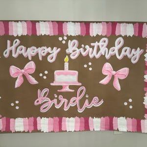 Custom Hand Painted Brown Paper Banner- Pink and White Bow