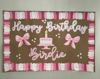 Custom Hand Painted Brown Paper Banner- Pink and White Bow