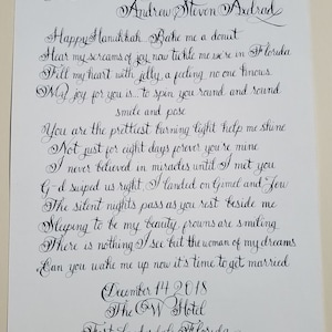May include: A handwritten note in black ink on white paper with the text "Cara Traci Stolt & Andrew Steven Axedrad" at the top. The note continues with a poem about love and marriage, ending with the date "December 14 2018" and the location "The W Hotel Fort Lauderdale, Florida".