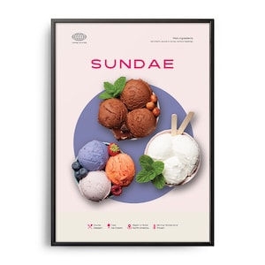 Sundae Poster, Midcentury Sundae Print, Food Wall Art, Food Recipe Wall Decor, Colorful Food Art, Retro Food Poster, Modern Kitchen Print