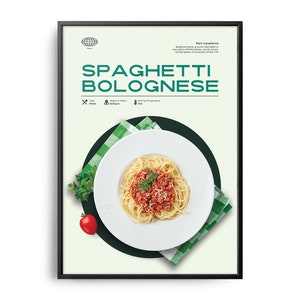 Spaghetti Bolognese Poster, Midcentury Bolognese Print, Food Wall Art, Food Recipe Wall Decor, Retro Food Poster, Modern Kitchen Print
