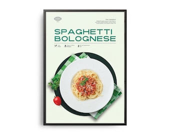 Spaghetti Bolognese Poster, Midcentury Bolognese Print, Food Wall Art, Food Recipe Wall Decor, Retro Food Poster, Modern Kitchen Print