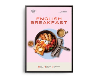 English Breakfast Poster, Mid-Century Modern Food Art Print