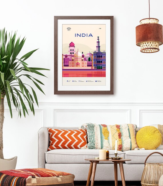 Midcentury India Travel Poster, India Landmarks Art Print - Etsy