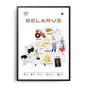 Midcentury Belarus Landmarks Print, Belarus Landmarks, Tourist Attractions, Travel Poster, Country Infographic, Belarus Poster, Belarus Art