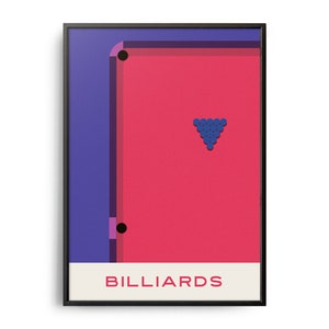 Midcentury Billiards Print, Midcentury Sport Print, Billiards Wall Art, Modern Art, Retro Billiards Poster, Flat Color Billiards, Billiards