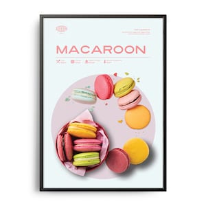 Macaroon Poster, Midcentury Macaroon Print, Food Wall Art, Food Recipe Wall Decor, Colorful Food, Retro Food Poster, Modern Kitchen Print