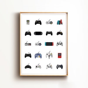 Set di stampe di controller di gioco, arte di console di gioco, arte di PlayStation, arte murale Xbox, stampa Nintendo, guida alle console di gioco, decorazione da parete per giocatori