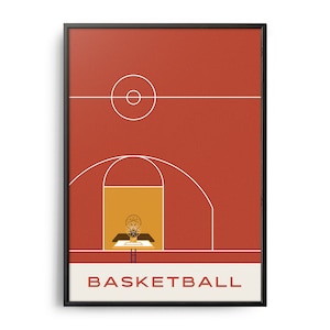 Midcentury Basketball Print, Midcentury Sport Print, Basketball Wall Art, Modern Art, Retro Basketball Poster, Flat Color Basketball Art