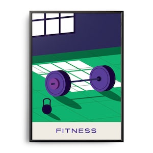 Midcentury Fitness Print, Midcentury Sport Print, Fitness Wandkunst, Moderne Kunst, Retro Fitness Poster, flache Farbe Fitness, Gym Wandbehang
