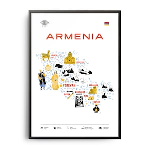 Impresión de monumentos de Armenia de mediados de siglo, monumentos de Armenia, atracciones turísticas, póster de viaje, infografía del país, póster de Armenia, arte armenio