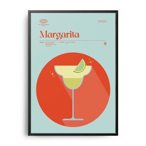 Affiche de cocktail Margarita, impression de cocktail Margarita du milieu du siècle, art mural cocktail, décoration murale de recette de cocktail, impression de cuisine moderne