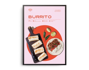 Burrito Poster, Midcentury Burrito Print, Food Wall Art, Food Recipe Wall Decor, Colorful Food Art, Retro Food Poster, Modern Kitchen Print