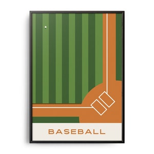 Midcentury Baseball Print, Midcentury Sport Print, Baseball Wall Art, Modern Art, Retro Baseball Poster, Flat Color Baseball, Baseball Art