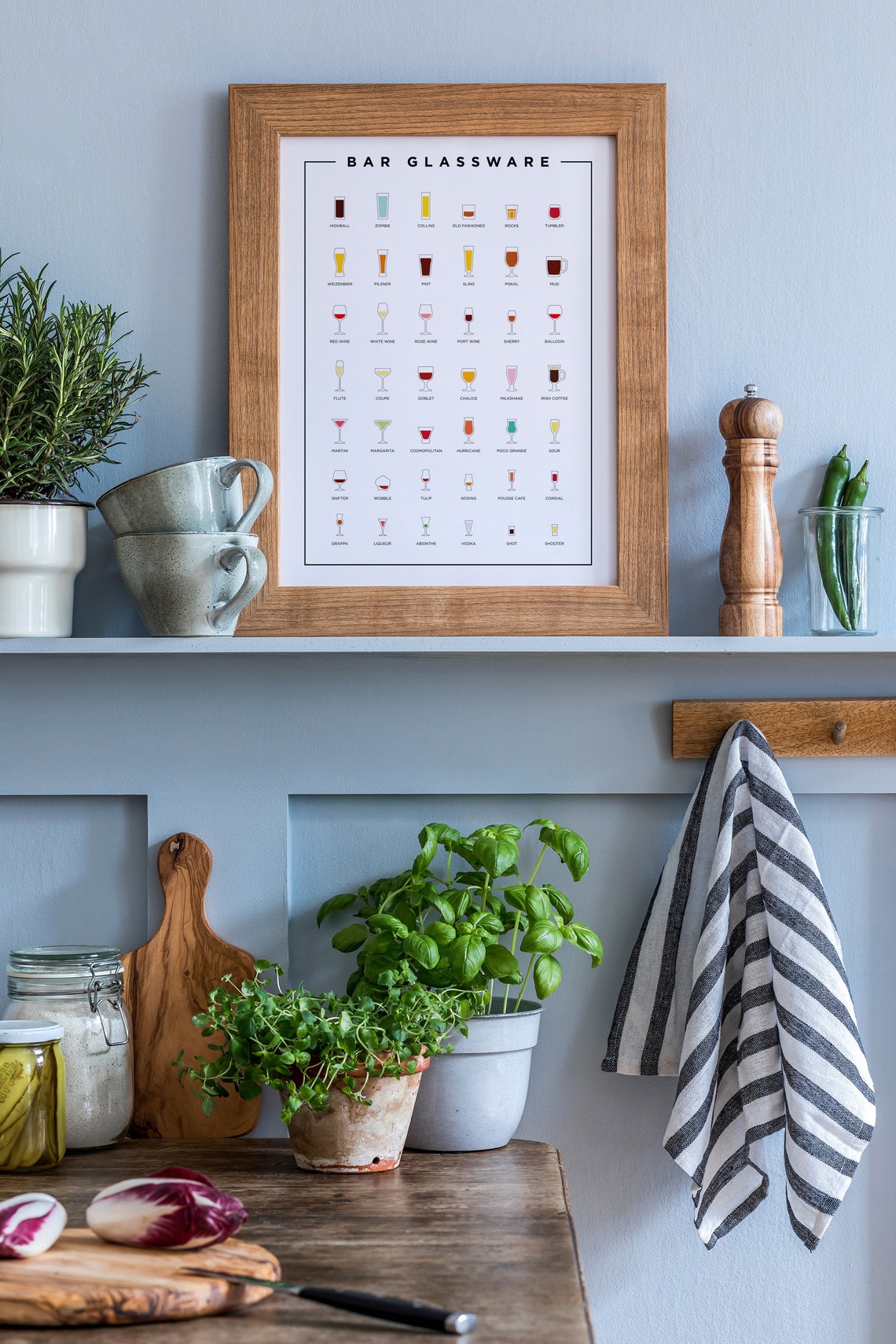 Bar Glassware Guide Print Cocktail Glasses Wall Art Etsy