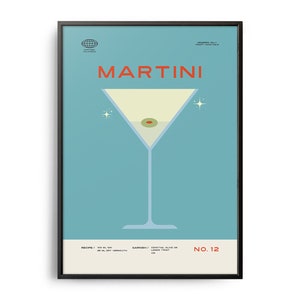 Martini Cocktail Poster, Midcentury Martini Cocktail Print, Cocktail Wall Art, Cocktail Recipe Wall Decor, Modern Kitchen Print, Martini Art