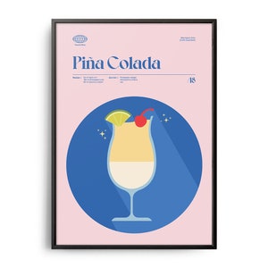 Piña Colada Cocktail Poster, Midcentury Piña Colada Cocktail Print, Cocktail Wall Art, Cocktail Recipe Wall Decor, Modern Kitchen Print