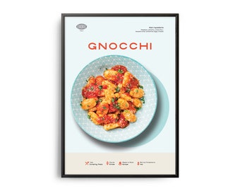 Gnocchi Poster, Midcentury Gnocchi Print, Food Wall Art, Food Recipe Wall Decor, Colorful Food Art, Retro Food Poster, Modern Kitchen Print