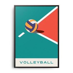 Midcentury Volleyball Print, Midcentury Sport Print, Volleyball Wall Art, Modern Art, Retro Volleyball Poster, Flat Color Volleyball Poster