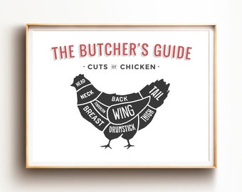 Cuts of Chicken Print, The Butcher's Guide Wall Art, Vintage Style Butcher's Guide, Cuts of Meat Wall Art, BBQ Poster, Retro Cuts of Chicken