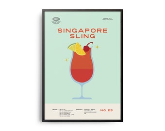Singapore Sling Cocktail Recipe Print, Mid-Century Modern Wall Art