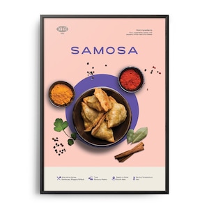 Samosa Poster, Midcentury Samosa Print, Food Wall Art, Food Recipe Wall Decor, Colorful Food Art, Retro Food Poster, Modern Kitchen Print