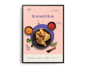 Samosa Poster, Midcentury Samosa Print, Food Wall Art, Food Recipe Wall Decor, Colorful Food Art, Retro Food Poster, Modern Kitchen Print