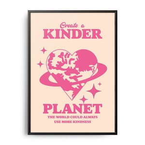 Retro Create A Kinder Planet Poster, Retro Print, Inspirational Self Care List, Positive Affirmation, Self Love Poster, Self Esteem Decor
