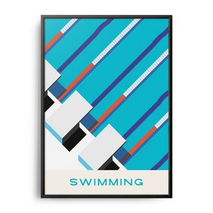 Midcentury Swimming Print, Midcentury Sport Print, Swimming Wall Art, Modern Art, Retro Swimming Poster, Flat Color Swimming, Swimming Art