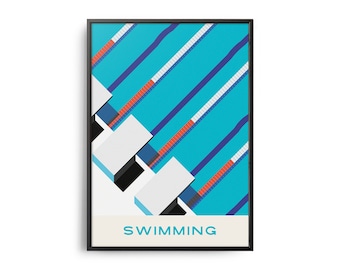 Midcentury Swimming Print, Midcentury Sport Print, Swimming Wall Art, Modern Art, Retro Swimming Poster, Flat Color Swimming, Swimming Art