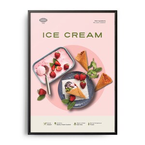 Ice Cream Poster, Midcentury Ice Cream Print, Food Wall Art, Food Recipe Wall Decor, Colorful, Retro Food Poster, Modern Kitchen Print