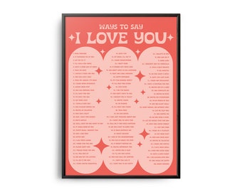Retro Ways to Say I Love You Poster, Retro Print, Inspirational Saying, Positive Affirmations, Self Care, Typography Art, Love Yourself Art