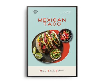 Mid-Century Mexican Taco Art Print, Retro Kitchen Food Decor