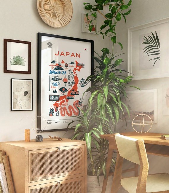 Midcentury Japan Landmarks Map Art Print - Etsy