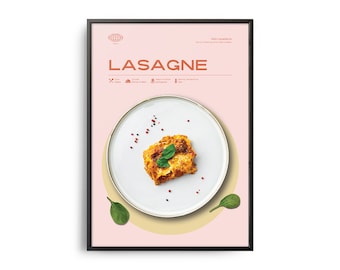 Lasagne Poster, Midcentury Lasagne Print, Food Wall Art, Food Recipe Wall Decor, Colorful Food Art, Retro Food Poster, Modern Kitchen Print