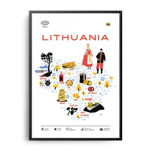 Media secolo Lituania Punti di riferimento Stampa, Lituania Punti di riferimento, Attrazioni turistiche, Poster di viaggio, Paese Infografica, Lituania Poster