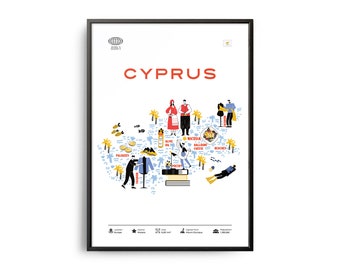 Midcentury Cyprus Landmarks Print, Cyprus Landmarks, Tourist Attractions, Travel Poster, Country Infographic, Cyprus Poster, Cyprus Art