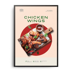 Chicken Wings Poster, Midcentury Chicken Wings Print, Food Wall Art, Food Recipe Wall Decor, Food, Retro Food Poster, Modern Kitchen Print