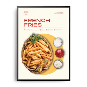 French Fries Poster, Midcentury French Fries Print, Food Wall Art, Food Recipe Wall Decor, Colorful, Retro Food Poster, Modern Kitchen Print