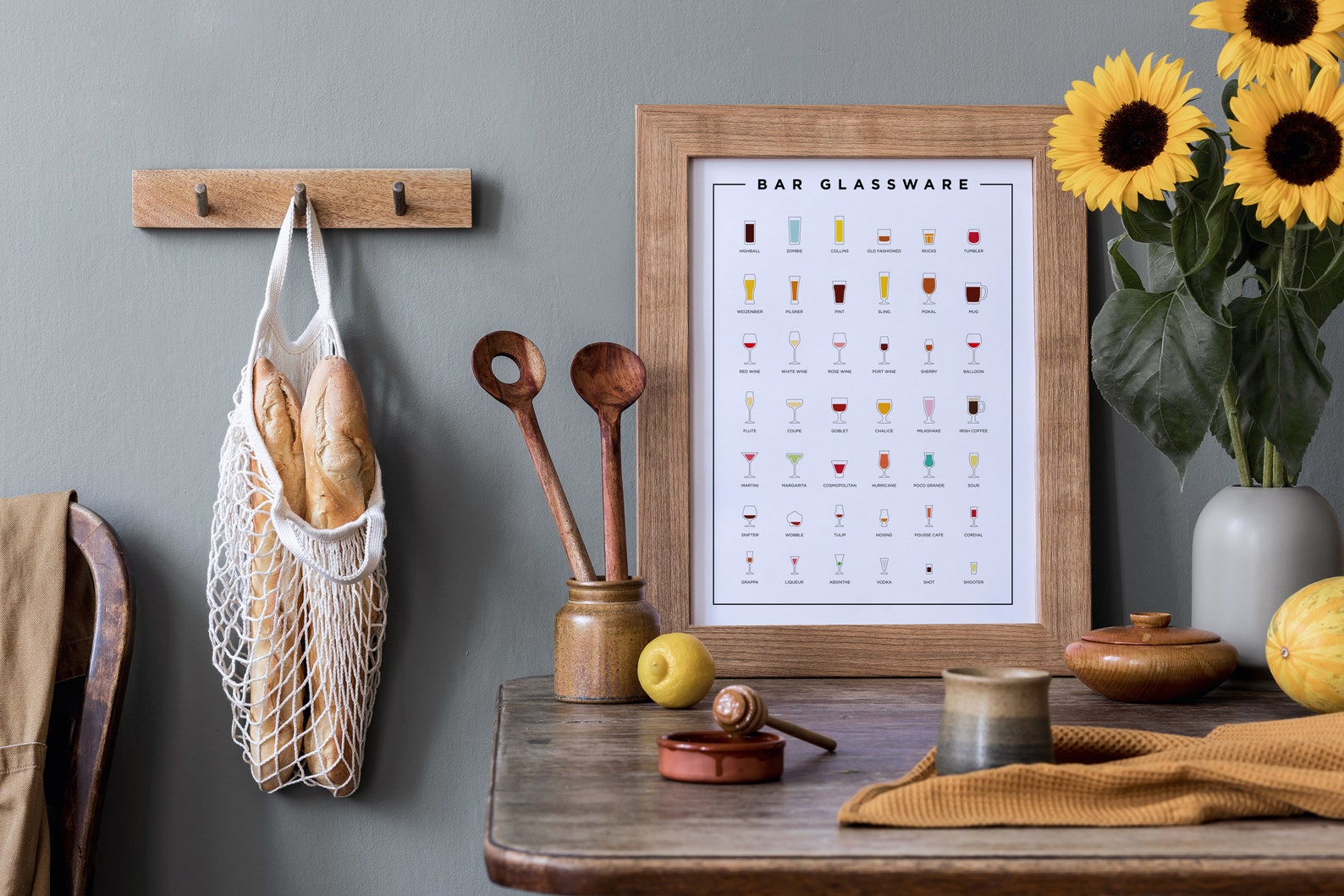 Bar Glassware Guide Print Cocktail Glasses Wall Art Etsy