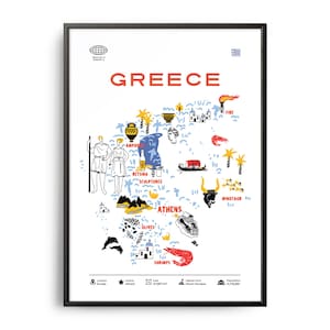 Midcentury Griechenland Sehenswürdigkeiten Print, Griechenland Sehenswürdigkeiten, Touristische Sehenswürdigkeiten, ReisePoster, Land Infographic, Griechenland Poster, Griechenland Kunst