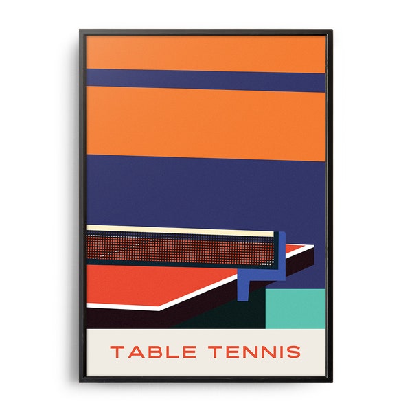 Midcentury Tischtennis Druck, Midcentury Sport Druck, Tischtennis Wandkunst, Moderne Kunst, Retro Tischtennis Poster, flache Farbe Tischtennis