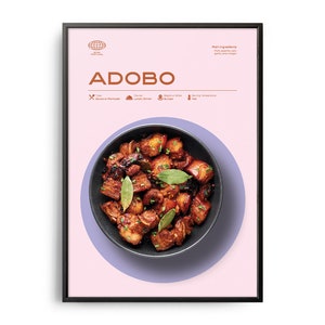 Adobo Poster, Midcentury Adobo Pork Print, Food Wall Art, Food Recipe Wall Decor, Colorful Food, Retro Food Poster, Modern Kitchen Print