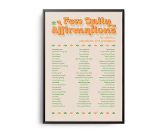 Retro Daily Affirmations Poster, Self-Love Wall Art