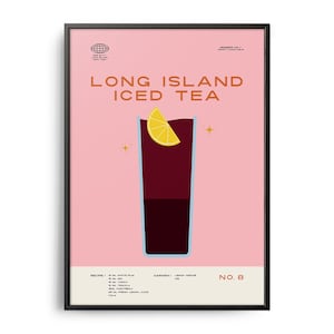 Long Island Iced Tea Cocktail Poster, Midcentury Long Island Iced Tea Cocktail Print, Cocktail Wall Art, Cocktail Recipe Wall Decor, Kitchen