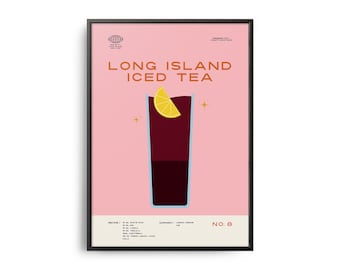 Long Island Iced Tea Cocktail Print, Mid-Century Recipe Wall Art